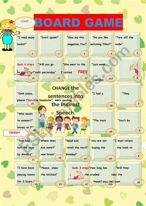 Direct Indirect Speech Board Game Esl Worksheet By Myemma