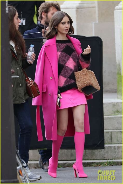 Lily Collins Films More Scenes For Emily In Paris In Bright Pink