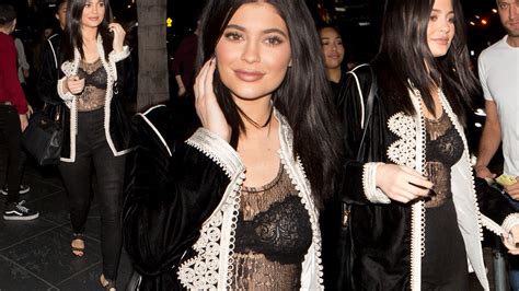 Kylie Jenner Flashes The Flesh In Lacy Black Bra And Skimpy Mesh Top