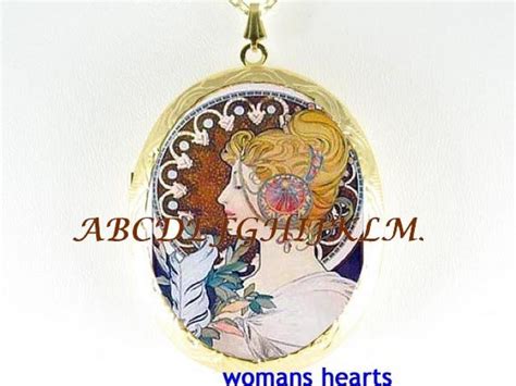 Art Nouveau Alphonse Mucha Porcelain Locket Necklace