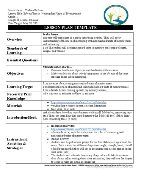 Lesson Plan Template Standards Of Learning Essential Questions Pdf