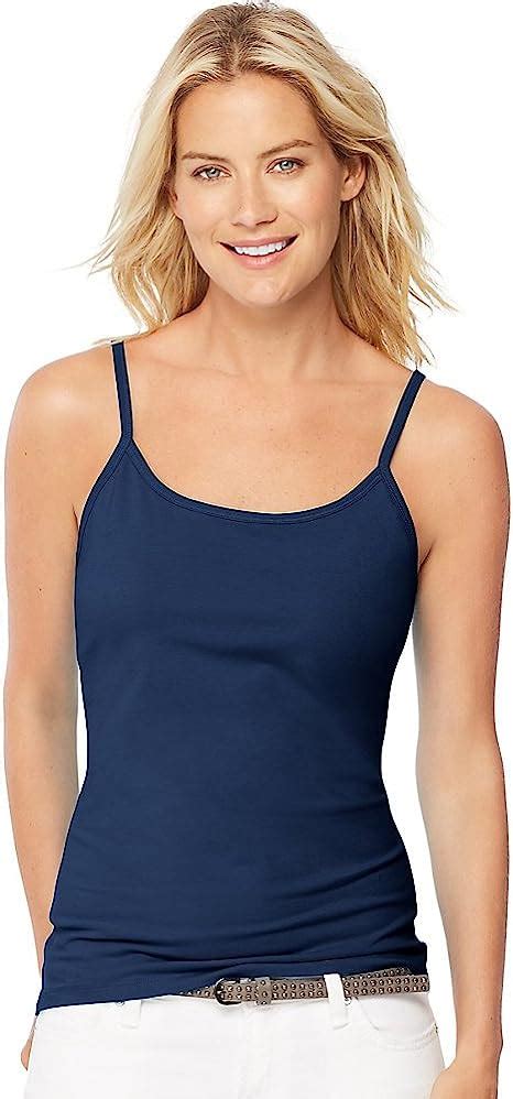 Hanes Women O9342 Stretch Cotton Cami With Built In Shelf Bra 3 Pack