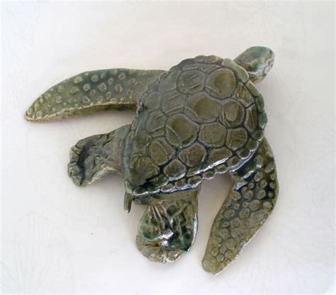 Sea Turtle Olive Green Clay Sculpture