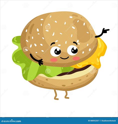 Funny Cheeseburger Isolated Cartoon Character Stock Vector