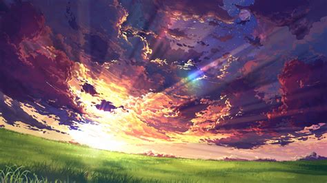 Download Clouds Sunset Landscape Anime Wallpaper 1366x768 Tablet