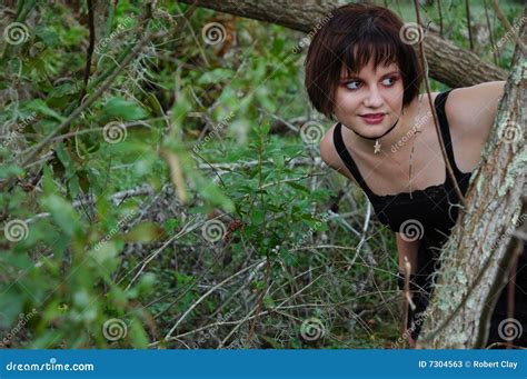 Girl In Woods Stock Image Image Of Neck Smiling Lips 7304563