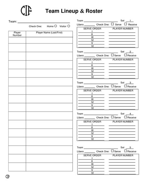 Free Printable Volleyball Lineup Sheets Volleyball Games