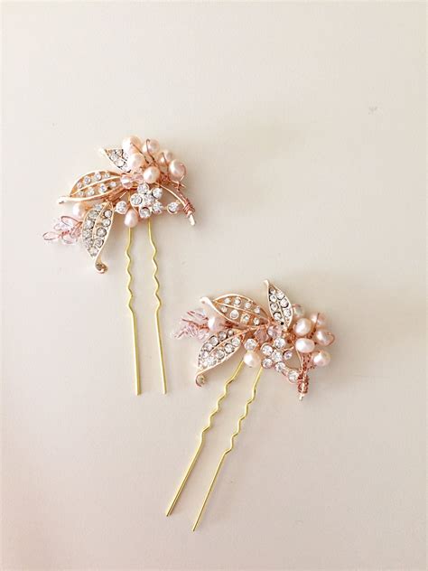 Rose Gold Hair Pins Bridal Hair Pins Leaf Hair Pins