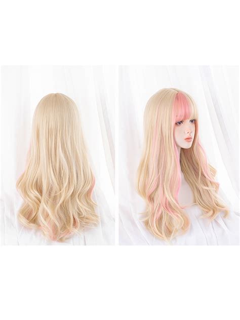 Evahair 2021 New Style Blonde And Pink Mixed Color Long Wavy Synthetic