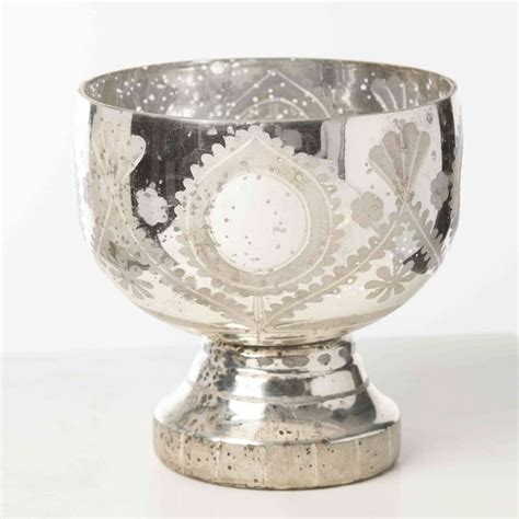 Antiqued Etched Silver Mercury Glass Compote Vessel In 2022 Mercury Glass Christmas