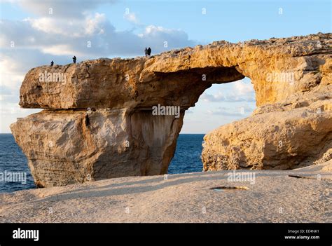 Azure Window Famous Stone Arch Of Gozo Island In The Sun In The Winter