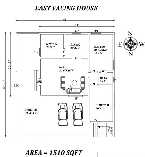 43x459 Splendid 2bhk East Facing House Plan Layout As Per Vastu