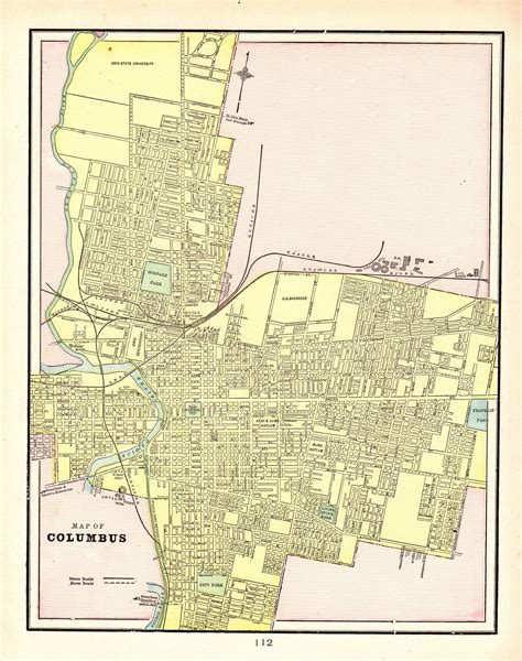 1891 Antique Columbus Ohio Street Map George Cram City Map Of Etsy