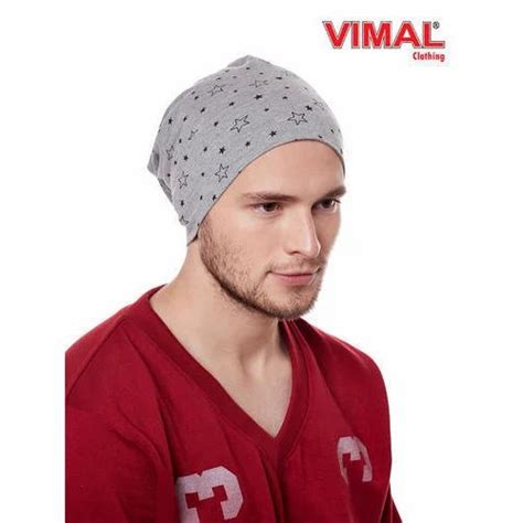 Cotton Vimal Grey Printed Blended Beanie Cap For Men Size Free Size