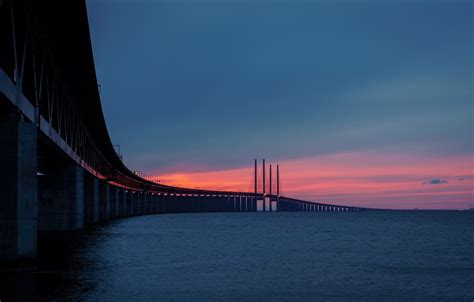 Wallpaper Sunset Bridge Sweden Bunkeflostrand Skane The øresund