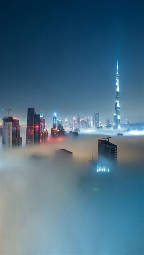 Dubai Skyline Covered In Fog Iphone 5 Wallpaper Burj Khalifa