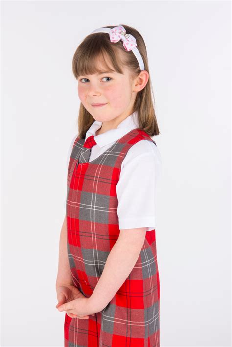 Red And Grey Slimline Tartan Pinafore For Primary School Kinderland Largs