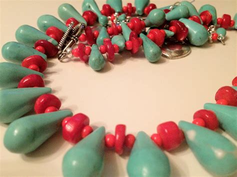 Turquoise Red Coral Teardrop Necklace Etsy