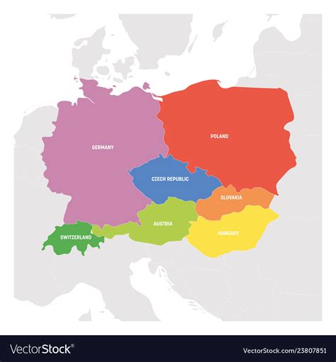 Central Europe Region Colorful Map Countries Vector Image