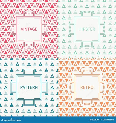 Set Of Mono Line Polygon Hipster Seamless Pattern Stock Vector