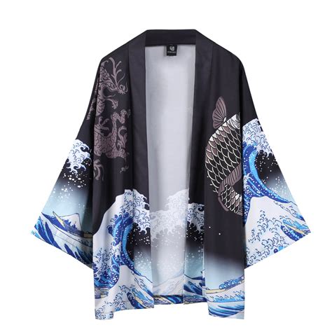 Sea Wave Carp Haori Kimono Coat Sp14196 Kimono Fashion Fashion