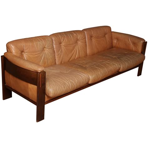 Vintage Mcm Wood Trimmed Leather Sofa Ph