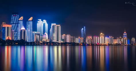 Qingdao 4k Wallpaper China Night Cityscape City Lights Reflections