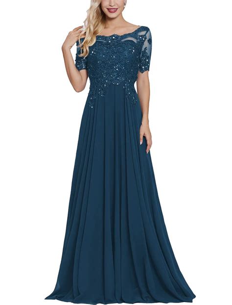 lover kiss lace applique beaded mother bride dress long with sleeves bateau neck maxi formal