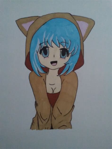 Anime Girl In Cat Hoodie Drawing Ayeimaqueen © 2019