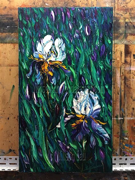Original Iris Irises Oil Painting Textured Palette Knife Etsy