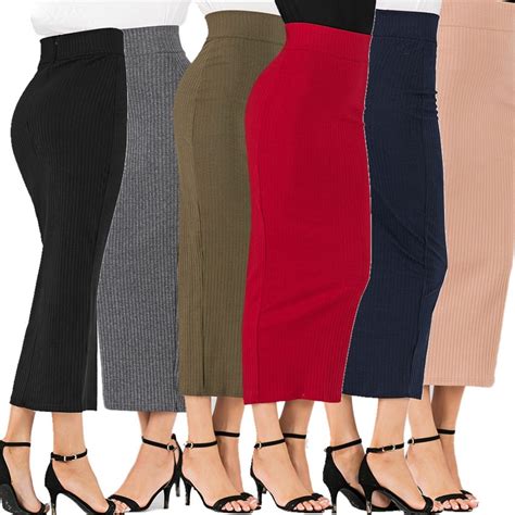 Elegant Muslim High Waist Slim Skirt Turkey Stretch Long Maxi Women Skirt Pencil Bottoms Ramadan