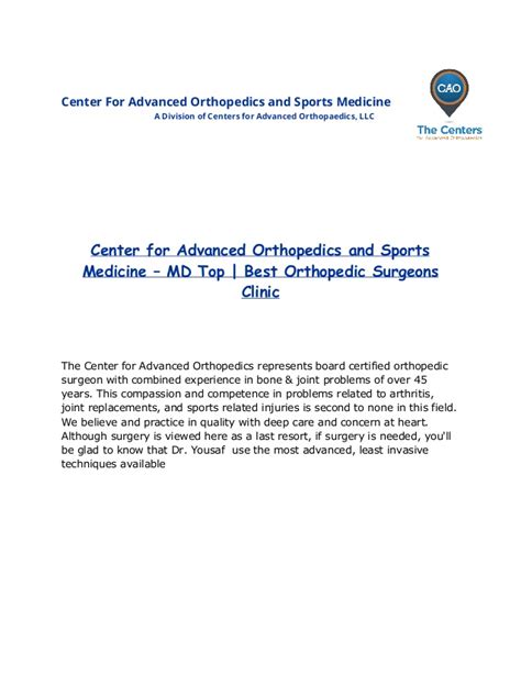 Advanced orthopaedics & sports medicine treats a wide range of orthopaedic conditions and injuries, as well as physical therapy, pain management & rheumatology. Center for advanced orthopedics and sports medicine basic ...
