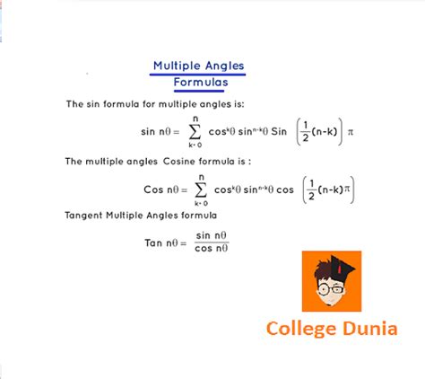Multiple Angle Formulas Sine Cosine Tangent