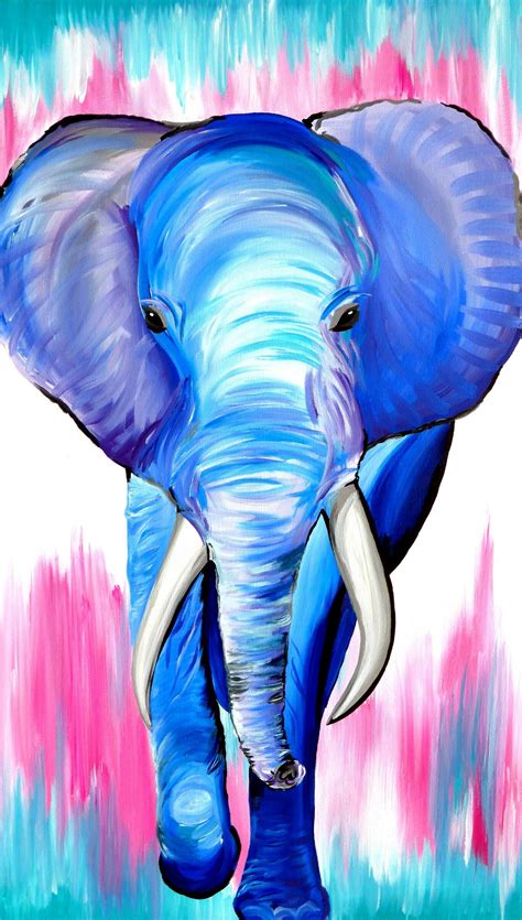 Elephant Painting On Canvas With Pink Blue Purple And Aqua By