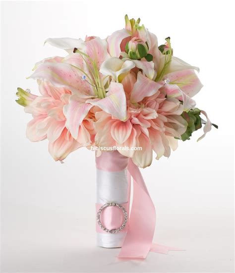 Wedding bouquet of lilies and roses, gold wedding rings. Dahlias, Pink Lilies & White Calla Lilies Real Touch ...