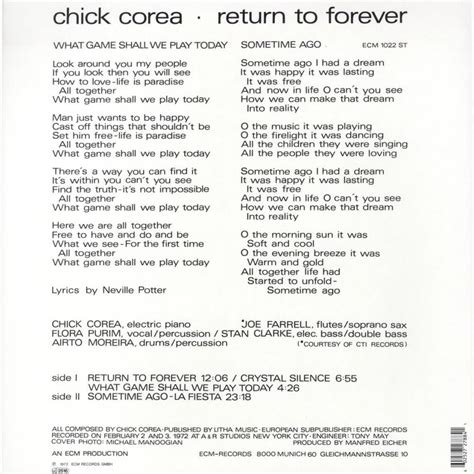 Vinil Chick Corea Return To Forever Ecm 180gr Reissue Importado