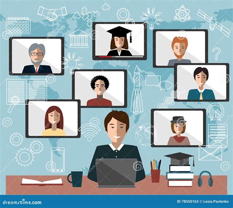 Online Learning Concept Distance Education Student Teacher And Group