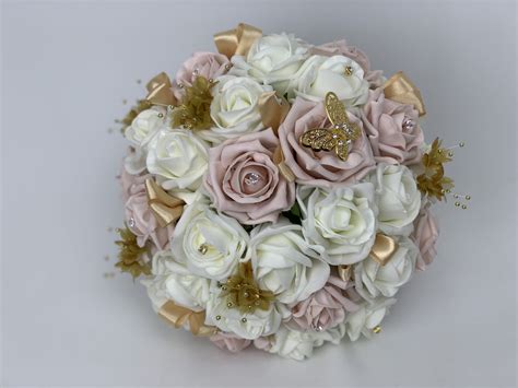 Artificial Bridal Round Posy Bouquet Butterfly Gold Beautiful Bouquets