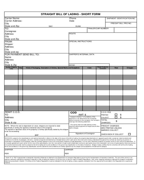 Uniform Bill Of Lading Template A Comprehensive Guide