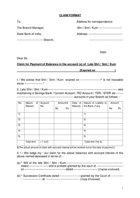 claim application form sbi bank