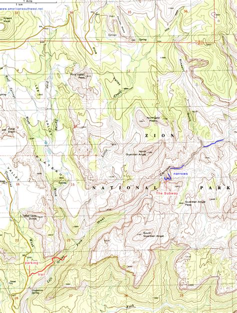 Topographic Map Of The Left Fork Of North Creek Zion National Park Utah