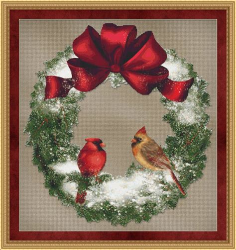 Design co, serial number, then name of design. Cross Stitch Pattern Bird Wreath Holiday by StitchXCrossStitch