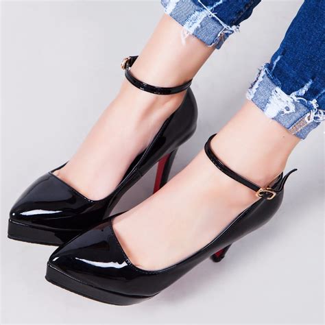 Fashion Concise Ankle Strap High Heels With Platform Pointed Toe Female