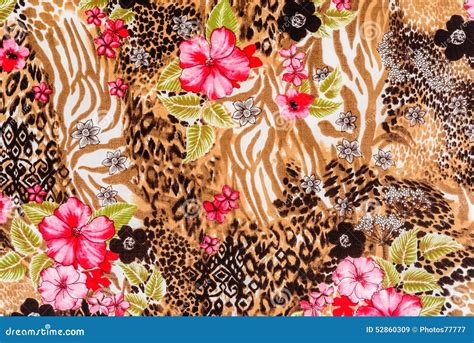 Texture Of Print Fabric Striped Leopard And Flower Stock Image Image