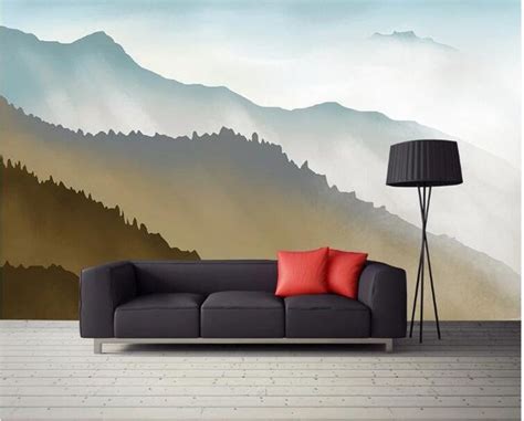 Ombre Mountains Mural Wallpaper Geometry Mountain Landscape Etsy In