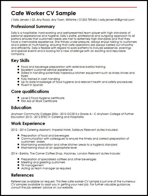 Wow your future employer with this simple cover letter example format. Cafe Worker CV Example - myPerfectCV