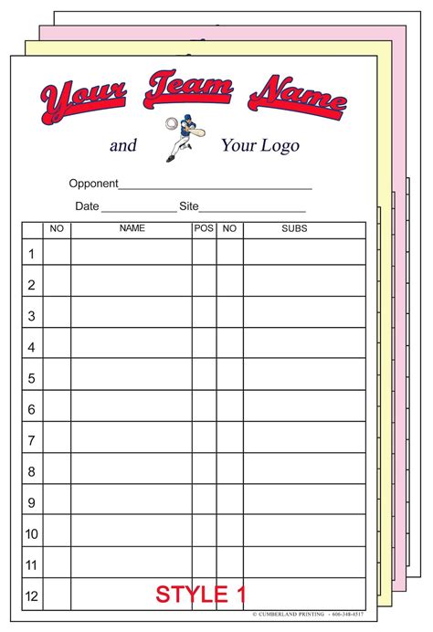 Baseball Softball Line Up Cards Wteam Roster Names Customized 4 Part