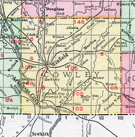 Cowley County Kansas 1911 Map Arkansas City Winfield Hackney