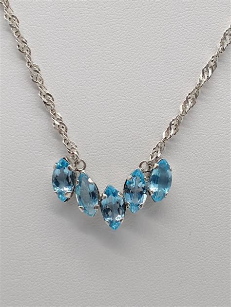 Vintage Sterling Silver 5 Marquise Cut Blue Topaz Pendant Etsy