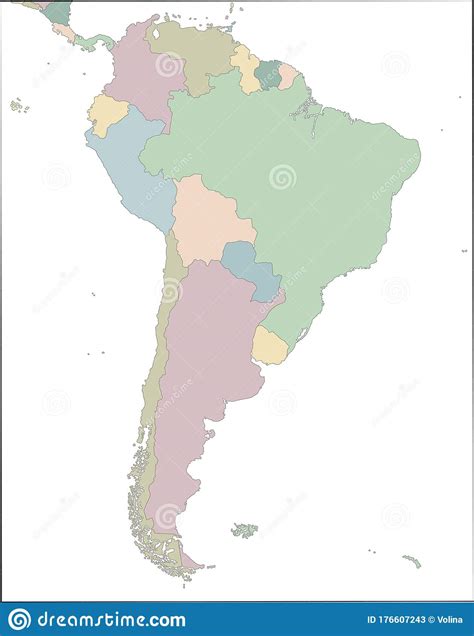 Map Of South America Continent With Countries Stock Vector